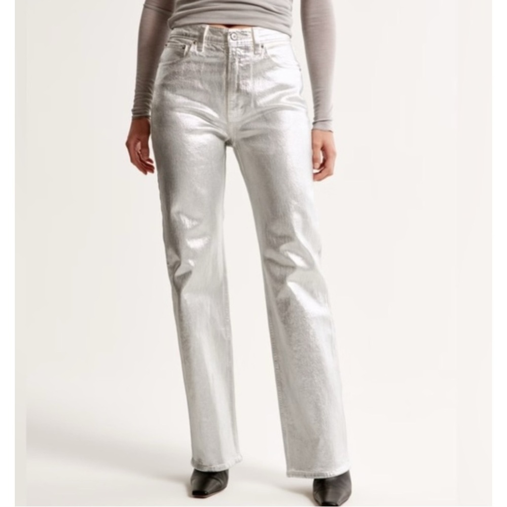 Abercrombie 90s Relaxed Silver Metallic Jeans